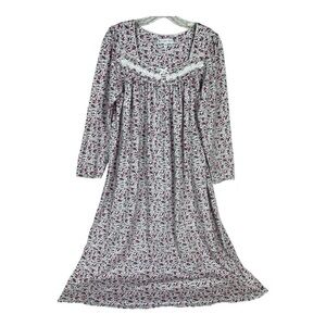 Eileen West Sz Small Ballet Gown Pink Floral Print Long Sleeve Cotton EUC